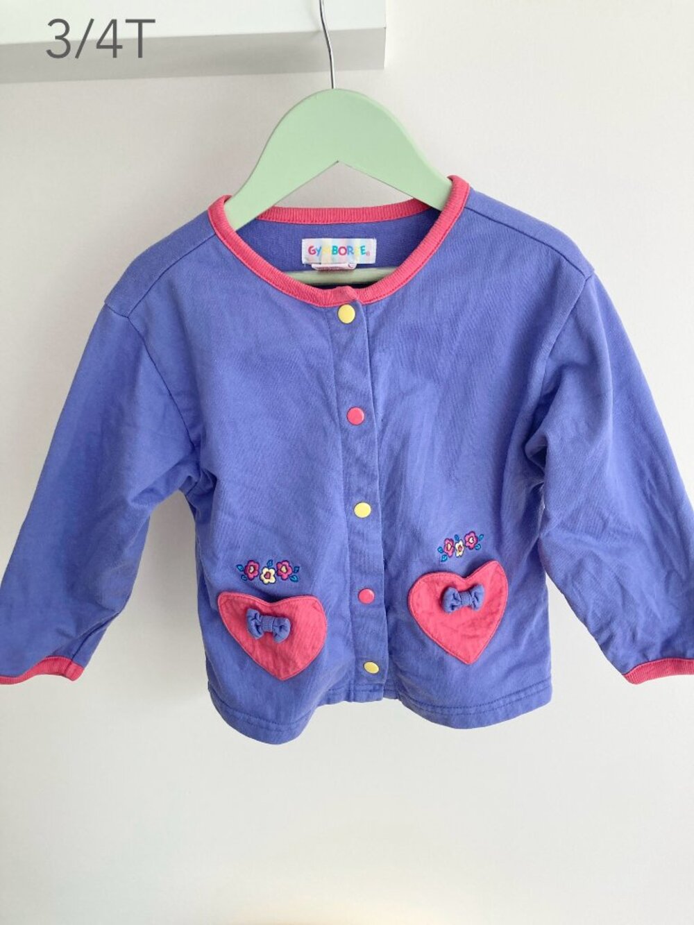 💙2/$25 Please Mum Vintage 3/4T Toddler Girl Purple Pink Heart Cardigan Y2K